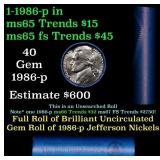 BU Shotgun Jefferson 5c roll, 1986-p 40 pcs Bank $