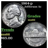 1964-p Jefferson Nickel 5c Grades GEM+ Unc