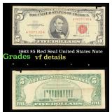 1963 $5 Red Seal United States Note Grades vf deta