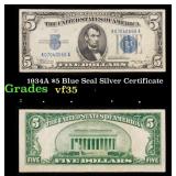 1934A $5 Blue Seal Silver Certificate Grades vf++