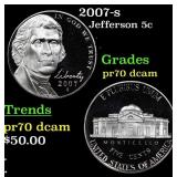 2007-s Proof Jefferson Nickel 5c pr70 dcam SEGS