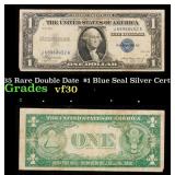 1935 Rare Double Date  $1 Blue Seal Silver Certifi