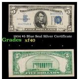 1934 $5 Blue Seal Silver Certificate Grades xf