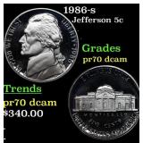 1986-s Proof Jefferson Nickel 5c pr70 dcam SEGS