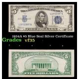 1934A $5 Blue Seal Silver Certificate Grades vf++