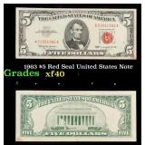 1963 $5 Red Seal United States Note Grades xf