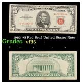 1963 $5 Red Seal United States Note Grades vf++