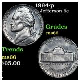 1964-p Jefferson Nickel 5c Grades GEM+ Unc