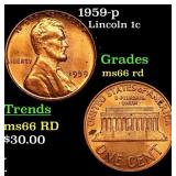 1959-p Lincoln Cent 1c Grades GEM+ Unc RD