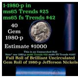 BU Shotgun Jefferson 5c roll, 1980-p 40 pcs Bank $