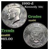 1990-d Kennedy Half Dollar 50c Grades GEM+ Unc