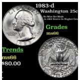 1983-d Washington Quarter 25c Grades GEM+ Unc