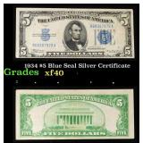 1934 $5 Blue Seal Silver Certificate Grades xf