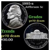 1995-s Proof Jefferson Nickel 5c pr70 dcam SEGS