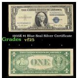 1935E $1 Blue Seal Silver Certificate Grades vf+