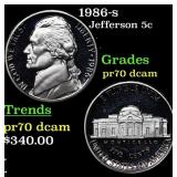 1986-s Proof Jefferson Nickel 5c pr70 dcam SEGS