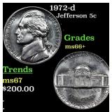 1972-d Jefferson Nickel 5c Grades GEM++ Unc