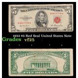 1953 $5 Red Seal United States Note Grades vf+