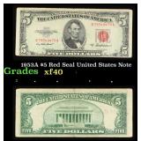 1953A $5 Red Seal United States Note Grades xf