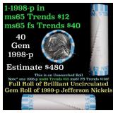 BU Shotgun Jefferson 5c roll, 1998-p 40 pcs Bank $