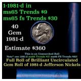 BU Shotgun Jefferson 5c roll, 1981-d 40 pcs Bank $