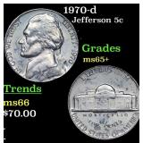 1970-d Jefferson Nickel 5c Grades GEM+ Unc