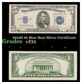 1934D $5 Blue Seal Silver Certificate Grades vf++