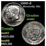 1980-d Kennedy Half Dollar 50c Grades GEM++ Unc