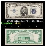 1934D $5 Blue Seal Silver Certificate Grades xf