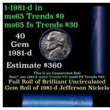 BU Shotgun Jefferson 5c roll, 1981-d 40 pcs Bank $