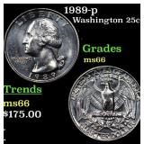 1989-p Washington Quarter 25c Grades GEM+ Unc