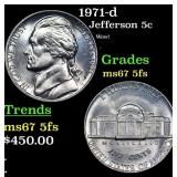 1971-d Jefferson Nickel 5c Grades GEM++ 5fs