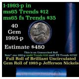 BU Shotgun Jefferson 5c roll, 1993-p 40 pcs Bank $