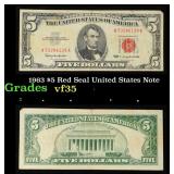1963 $5 Red Seal United States Note Grades vf++