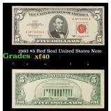 1963 $5 Red Seal United States Note Grades xf