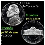 1991-s Proof Jefferson Nickel 5c pr70 dcam SEGS
