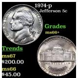 1974-p Jefferson Nickel 5c Grades GEM++ Unc