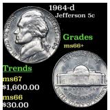 1964-d Jefferson Nickel 5c Grades GEM++ Unc