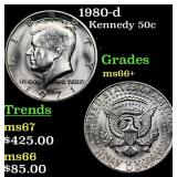 1980-d Kennedy Half Dollar 50c Grades GEM++ Unc