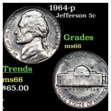1964-p Jefferson Nickel 5c Grades GEM+ Unc