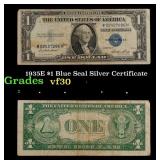1935E $1 Blue Seal Silver Certificate Grades vf++