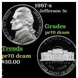 1997-s Proof Jefferson Nickel 5c pr70 dcam SEGS