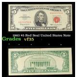 1963 $5 Red Seal United States Note Grades vf++