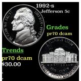 1992-s Proof Jefferson Nickel 5c GEM++ Proof Deep