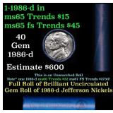 BU Shotgun Jefferson 5c roll, 1986-d 40 pcs Bank $