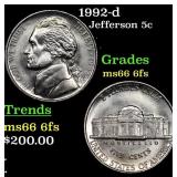 1992-d Jefferson Nickel 5c Grades GEM+ 6fs