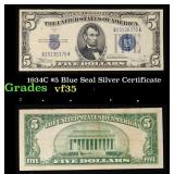 1934C $5 Blue Seal Silver Certificate Grades vf++