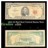 1963 $5 Red Seal United States Note Grades vf+