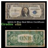 1935A $1 Blue Seal Silver Certificate Grades vf+