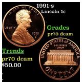 1991-s Proof Lincoln Cent 1c GEM++ Proof Deep Came